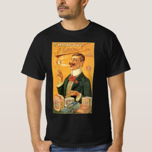 Camiseta Rótulo de Produto Antigo, Tabaco de Cigarro Russo