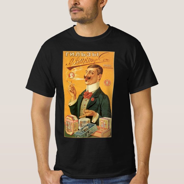 Camiseta Rótulo de Produto Antigo, Tabaco de Cigarro Russo (Frente)