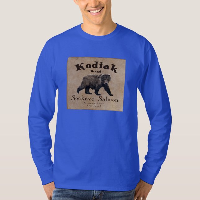 Camiseta Rótulo de Salmão Vintage Kodiak (Frente)