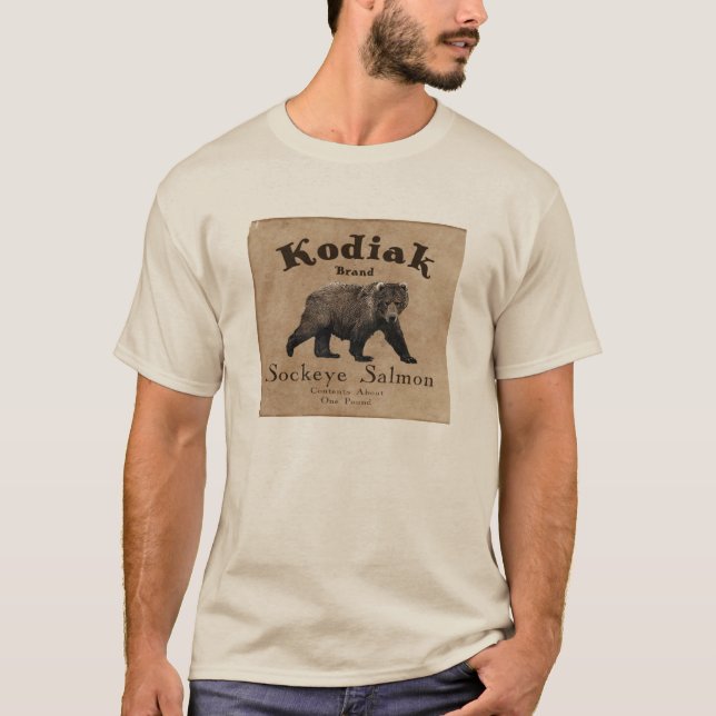 Camiseta Rótulo de Salmão Vintage Kodiak (Frente)