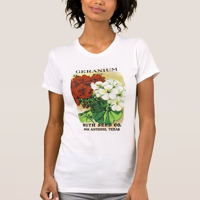 Camiseta Rótulo do Pacote de Sementes de Gerânio (Frente)