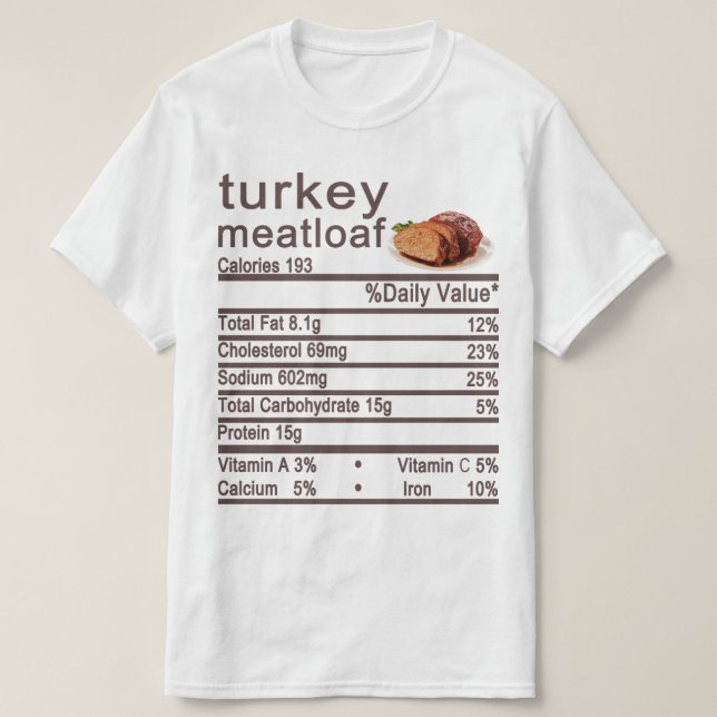 Camiseta Rótulo dos Fatos Nutricionais da turquia (Frente do Design)