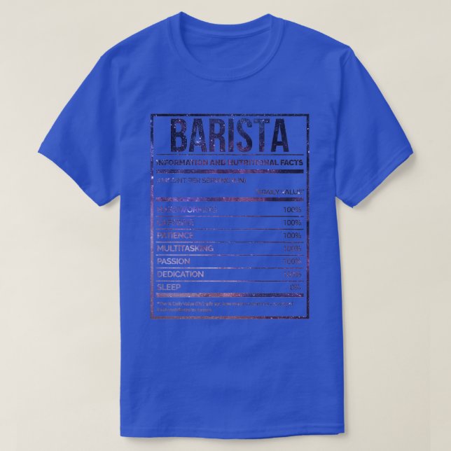 Camiseta Rótulo Nutricional Baristas Baristas Baristas Bari (Frente do Design)