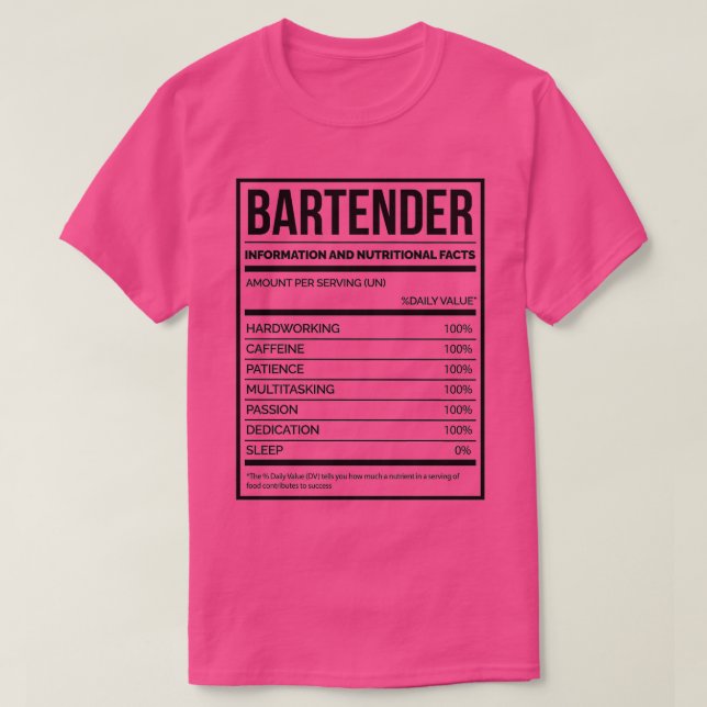 Camiseta Rótulo Nutricional Bartending Funny Bartending (Frente do Design)