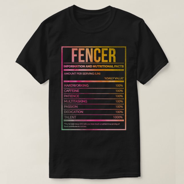 Camiseta Rótulo Nutricional de Cerca Funny Fencer em Aquare (Frente do Design)