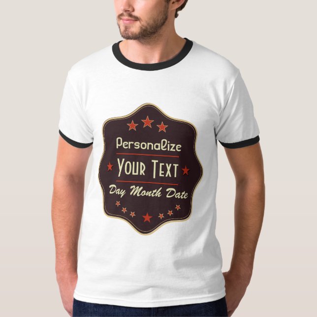 Camiseta Rótulo Retro com Texto Personalizado Clássico (Frente)