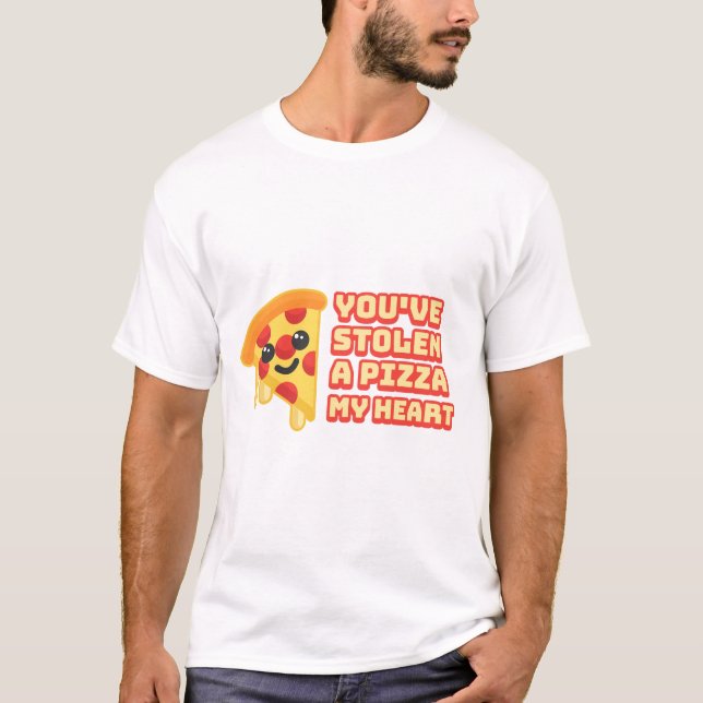 Camiseta Roubaste uma Pizza, meu coração! Cartoon de pizza (Frente)