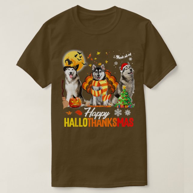 Camiseta Rouco Cachorro Feliz Hallothanksmas Dia das Bruxas (Frente do Design)