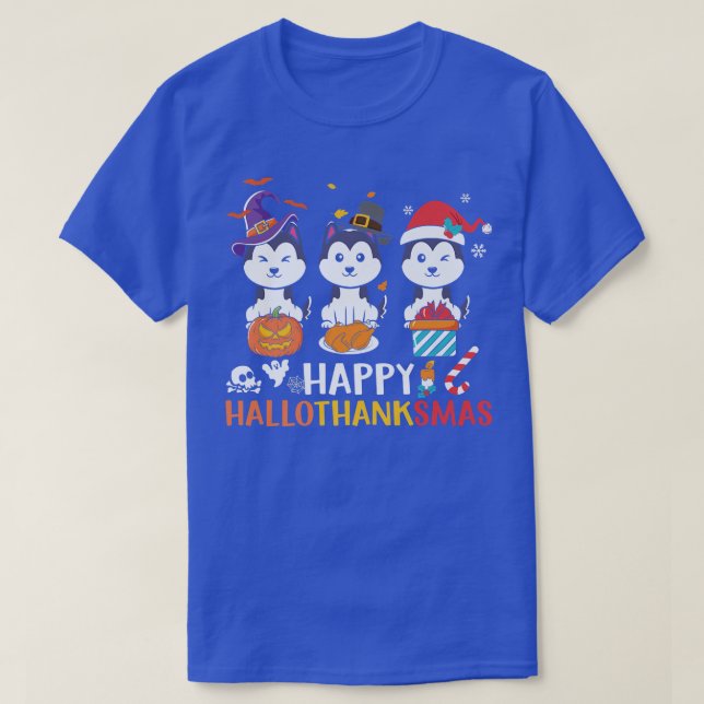Camiseta Rouco Cachorro Feliz HalloThanksmas Fall Autumn Ha (Frente do Design)