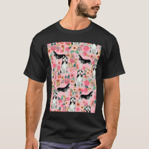 Camiseta Rouco Floral Cães E Florais Vintage Padrão P