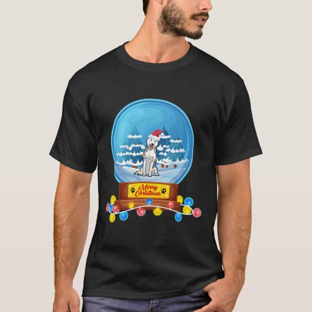 Camiseta Rouco Neve Globe Engraçado Cachorro de Natal (Frente)