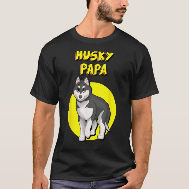 Camiseta Rouco Papá Negro e Branco Sibéria Husky Pai Irmão (Frente)