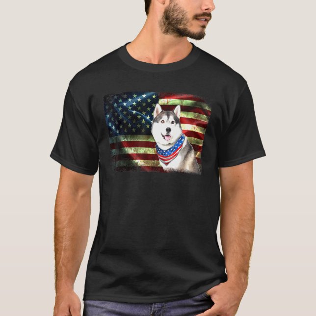 Camiseta Rouco Patriota Americana Homens de Cão Bandeira Mu (Frente)