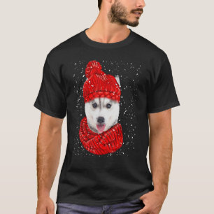 Camiseta Rouco Red Winter Hat Christmas Scarf Dog