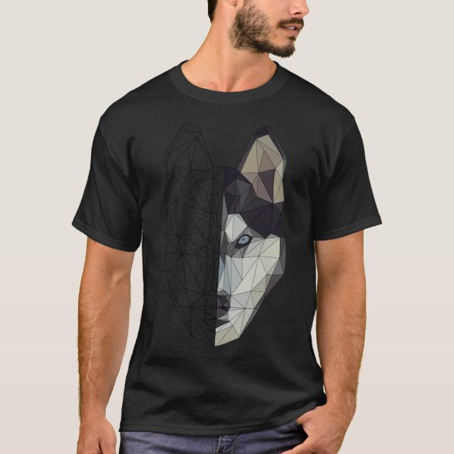 Camiseta Rouco Wolf Dog Puppy Animal Low Poly Geométrico (Frente)