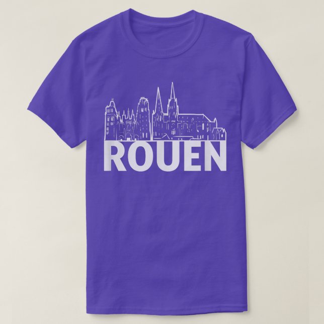 Camiseta Rouen France City Skyline Silhouette Outline Sketc (Frente do Design)