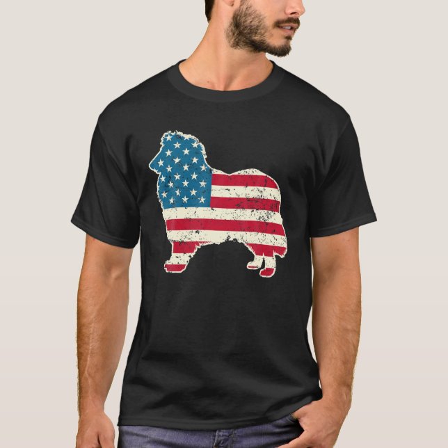 Camiseta Rough Collie 4 De Julho Men USA American Fl (Frente)