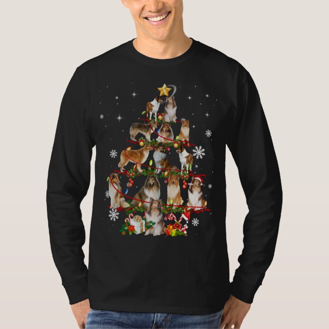 Camiseta Rough Collie Christmas Tree Lights Sweet Dog Chr (Frente)