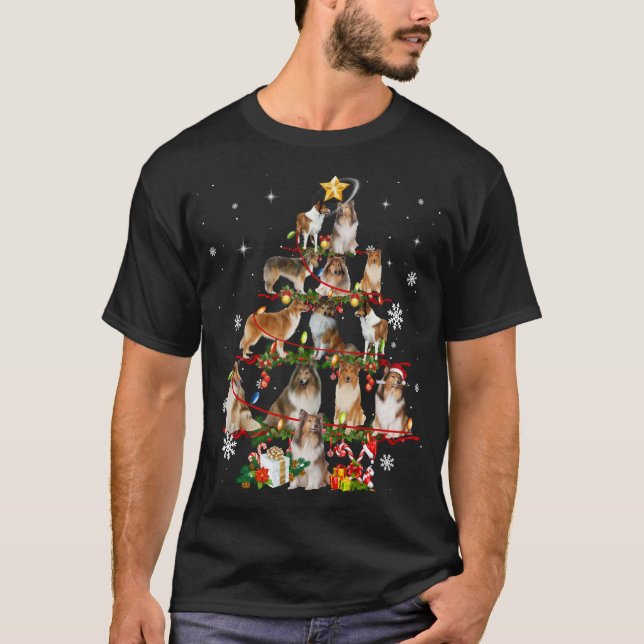 Camiseta Rough Collie Christmas Tree Lights Sweet Dog Chr (Frente)