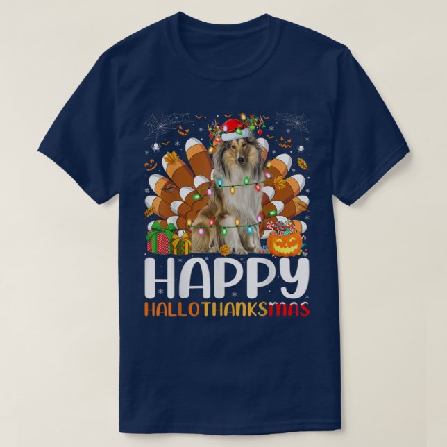 Camiseta Rough Collie Dog Halloween Christmas Halloth (Frente do Design)
