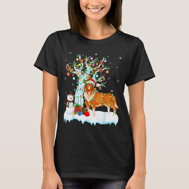 Camiseta Rough Collie Dog Xmas Tree Lighting Rough Collie C (Frente)