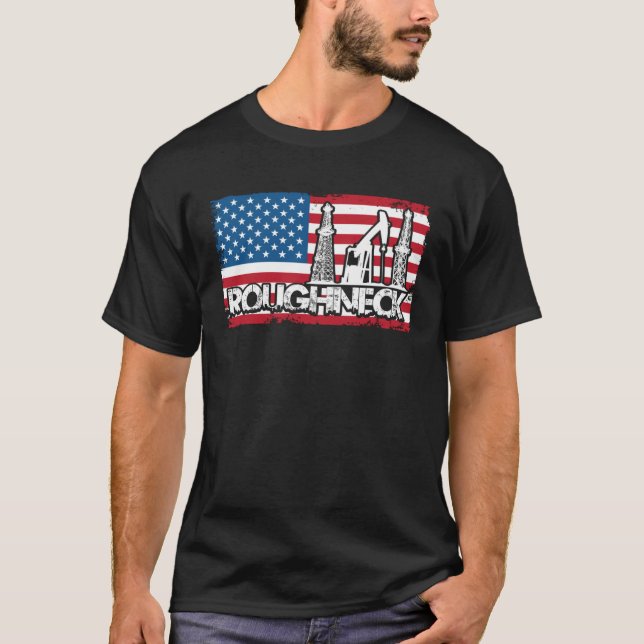 Camiseta Roughneck  US Flag Oil Rig Oilfield Patriot (Frente)