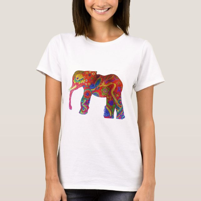 Camiseta Roupa colorido do elefante (Frente)