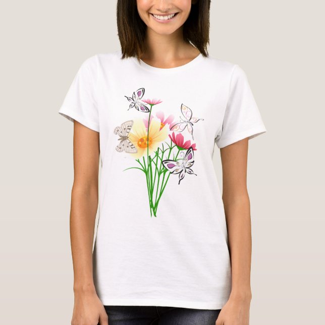 Camiseta Roupa de borboletas e flores (Frente)