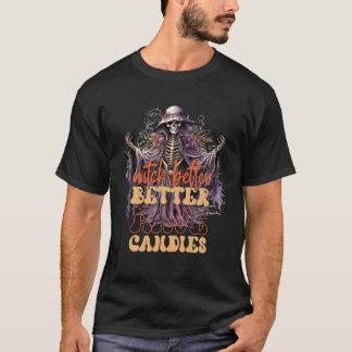 Camiseta Roupa de bruxa para garotas Funny Retro Skeleton T