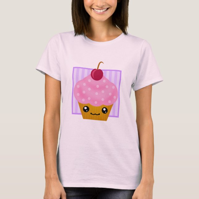 Camiseta Roupa de Cupcake de Cherry Kawaii (Frente)