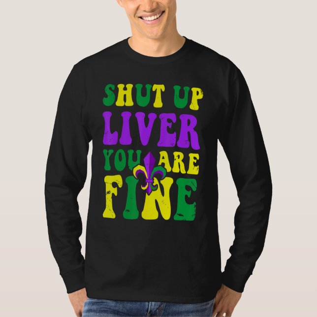 Camiseta Roupa de Desfile de Mardi Gras  Cale a Boca Fígado (Frente)