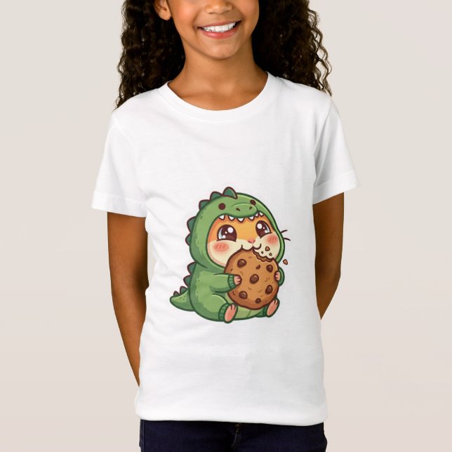 Camiseta Roupa de Dinossauro Fofa Hamster Comendo Biscoito  (Frente)