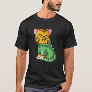 Camiseta Roupa de Dinossauro Gatinho Fofa para Meninas Meni