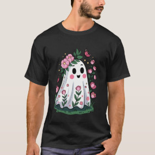 Camiseta Roupa de Fantasma Floral Fofo de Halloween Tempora