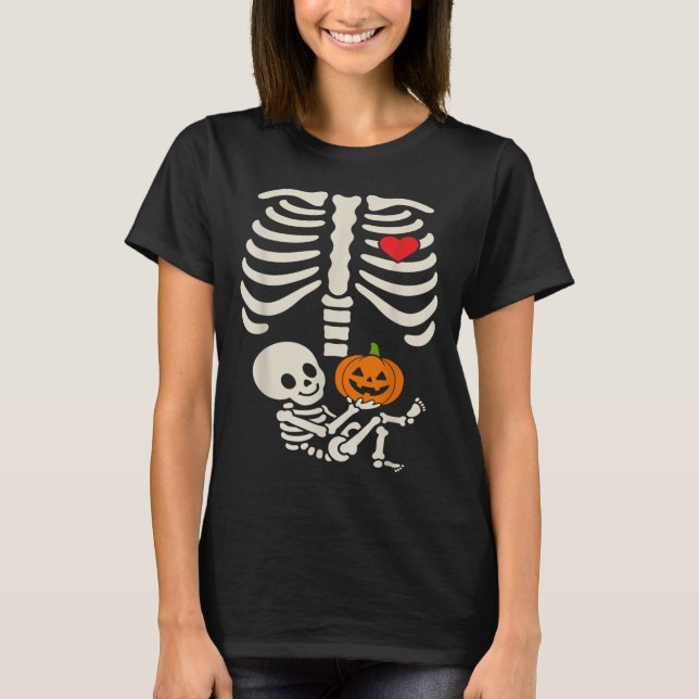 Camiseta Roupa de Gravidez de Bebê de Halloween Esqueleto C (Frente)