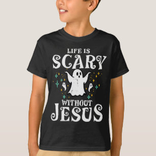 Camiseta Roupa de Halloween Cristã Sem Jesus é Assustador