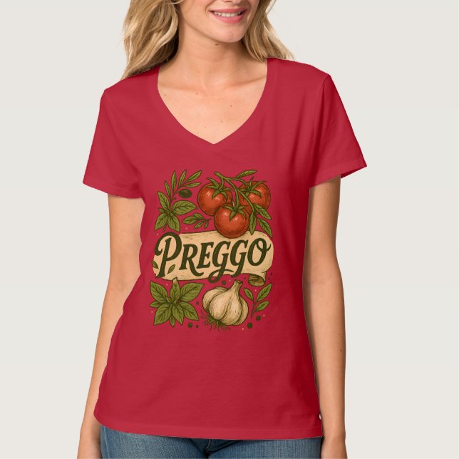 Camiseta Roupa de Molho Preggo Anúncio de Gravidez (Frente)