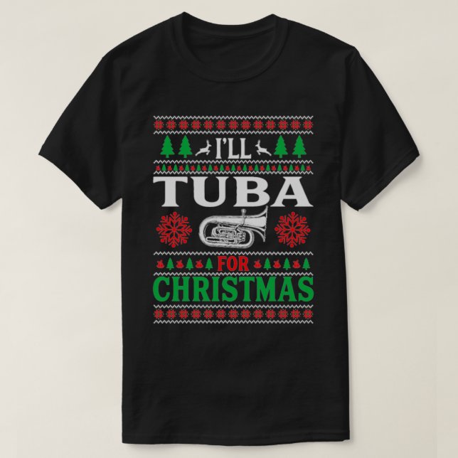 Camiseta Roupa de Natal da Banda de Marching de Tuba Feia (Frente do Design)