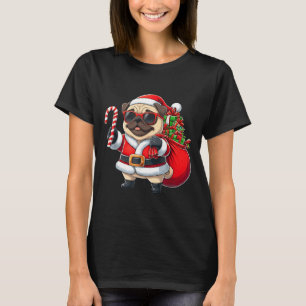 Camiseta Roupa de Natal de Papai Noel Engraçada para Pug Na