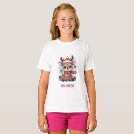 Camiseta Roupa de Natal Personalizada de Rena Fofa para Beb