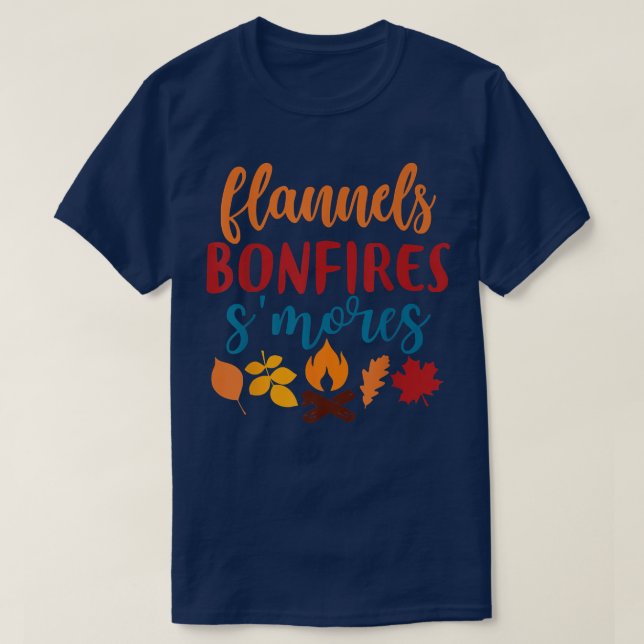 Camiseta Roupa de outono, Flannels Bonfire S'mores, outono (Frente do Design)