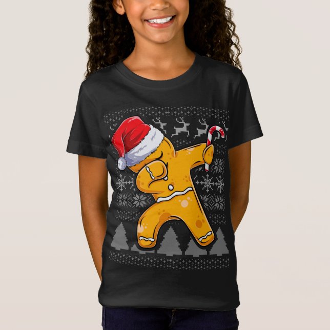 Camiseta Roupa de Sweater Feia de Natal, Gin Dabbing Cookie (Frente)