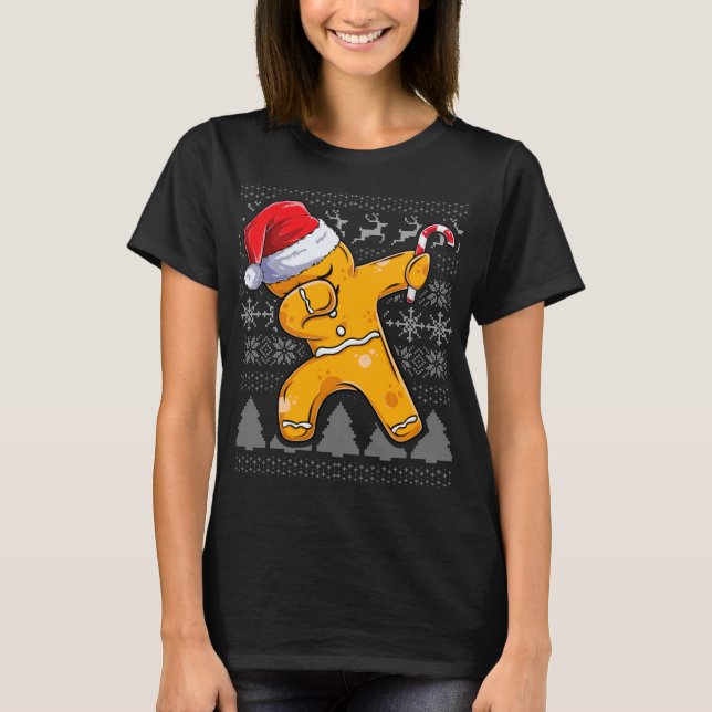Camiseta Roupa de Sweater Feia de Natal, Gin Dabbing Cookie (Frente)