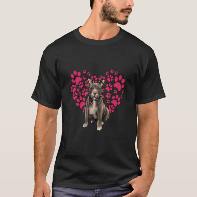 Camiseta Roupa de Valentine com Coração e Pata de Pitbull F (Frente)