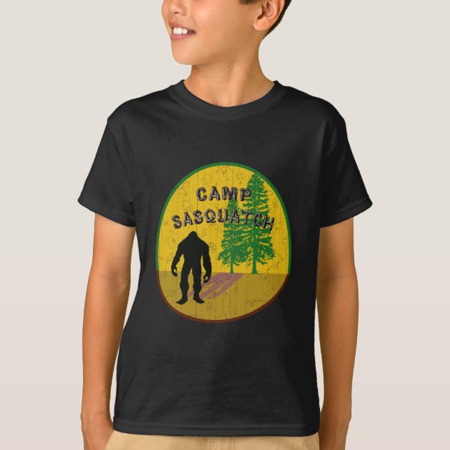 Camiseta roupa do sasquatch do acampamento (Frente)