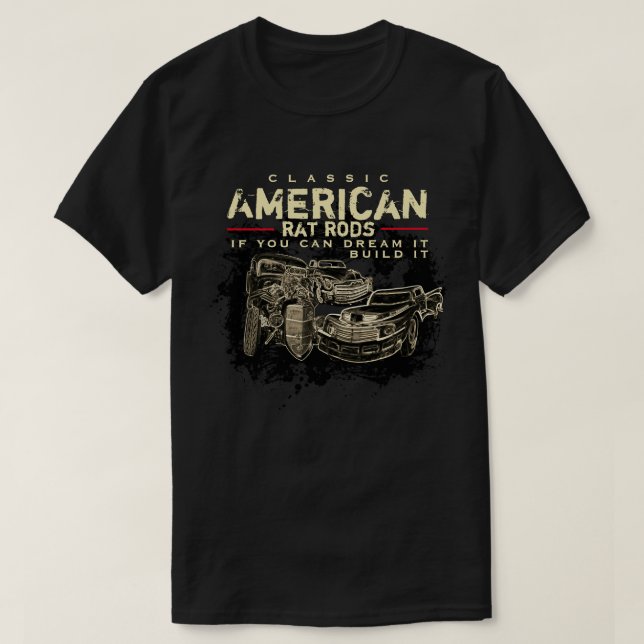 Camiseta Roupa Escuro do Rat Rods Americano Clássico (Frente do Design)