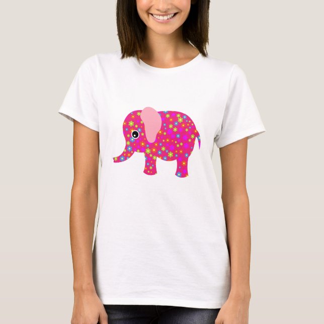 Camiseta Roupa floral cor-de-rosa do elefante (Frente)