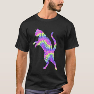 Camiseta Roupa Hippie do Gato Divertido Tie Dye Arco-íris H