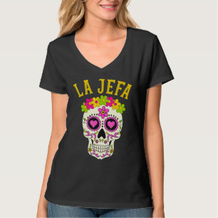 Camiseta Roupa La Jefa Sugar Skull Dia De Los Muertos Mex