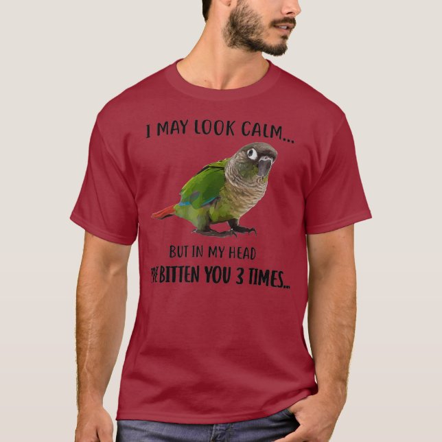 Camiseta Roupa Verde Cheek Conure Posso Parecer Um Pássaro  (Frente)